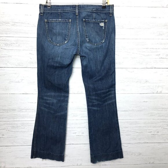 Old Navy Jeans Slim Boot Button Fly Ultra Low Rise Distressed size 8 length 32" - Picture 2 of 9